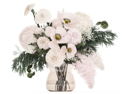 Small Bouquet Of Pink And White Flowers Poppy 470 3D Model