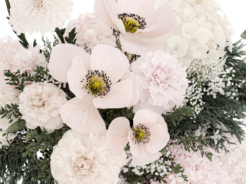 Small Bouquet Of Pink And White Flowers Poppy 470 3D Model