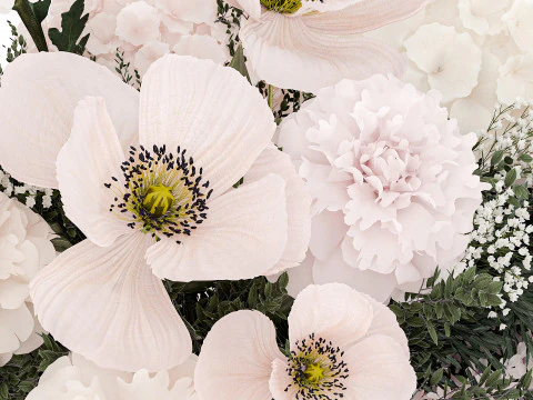 Small Bouquet Of Pink And White Flowers Poppy 470 3D Model