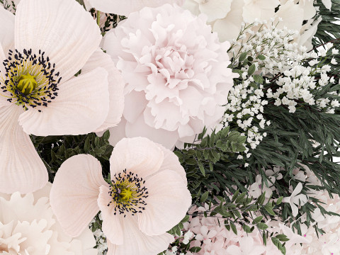 Small Bouquet Of Pink And White Flowers Poppy 470 3D 모델
