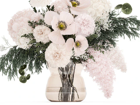 Small Bouquet Of Pink And White Flowers Poppy 470 3D Model