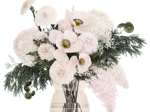 Small Bouquet Of Pink And White Flowers Poppy 470 3D Model