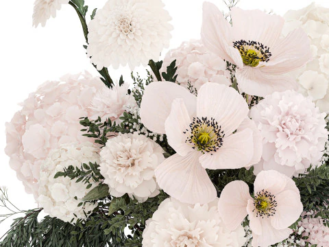 Small Bouquet Of Pink And White Flowers Poppy 470 3D Model