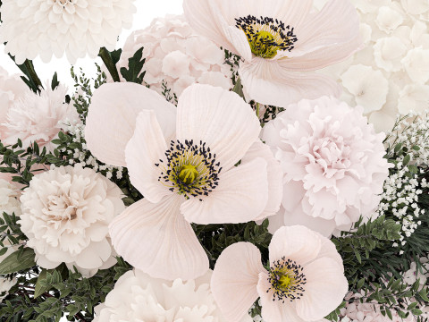 Small Bouquet Of Pink And White Flowers Poppy 470 3D 모델
