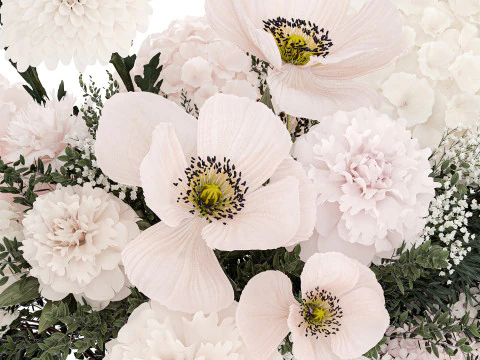 Small Bouquet Of Pink And White Flowers Poppy 470 3D Model