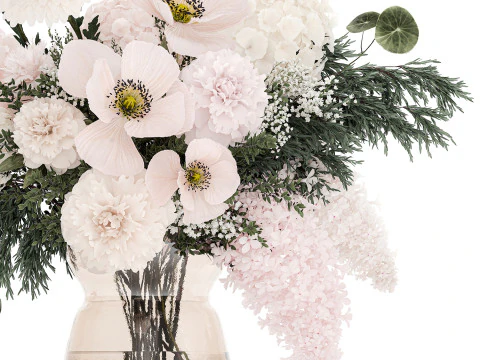 Small Bouquet Of Pink And White Flowers Poppy 470 3D Model