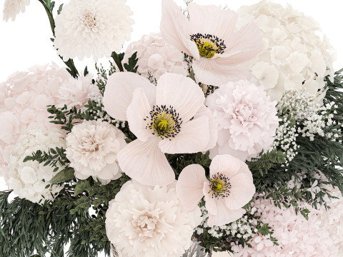 Small Bouquet Of Pink And White Flowers Poppy 470 3D 모델
