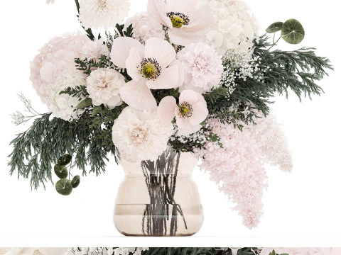 Small Bouquet Of Pink And White Flowers Poppy 470 3D Model