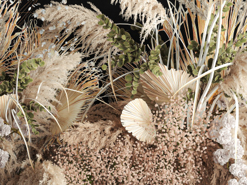 Hanging installation bouquet of dried flowers with pampas 471 3D 모델