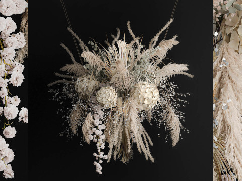 Hanging Installation Bouquet Of Dried Flowers Hydrangea pampas 3D Model