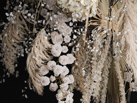 Hanging Installation Bouquet Of Dried Flowers Hydrangea pampas Model 3D