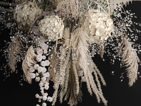 Hanging Installation Bouquet Of Dried Flowers Hydrangea pampas Model 3D