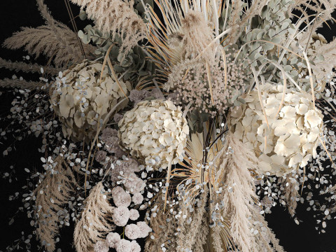 Hanging Installation Bouquet Of Dried Flowers Hydrangea pampas Model 3D