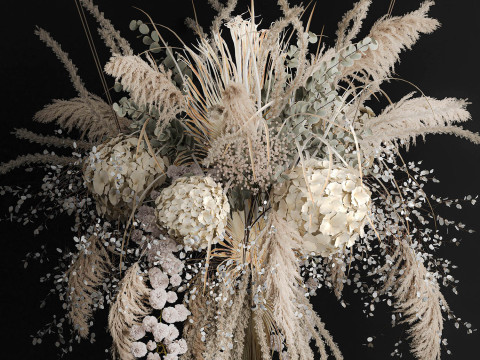 Hanging Installation Bouquet Of Dried Flowers Hydrangea pampas Model 3D