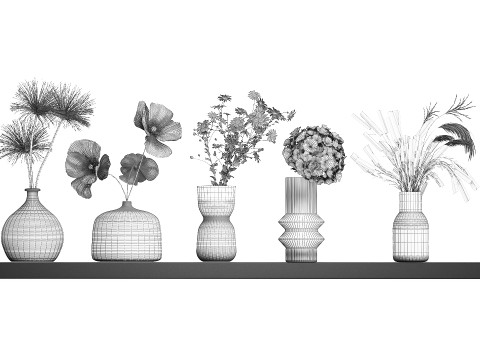 Collection of small bouquets of white wild flowers 474 Model 3D