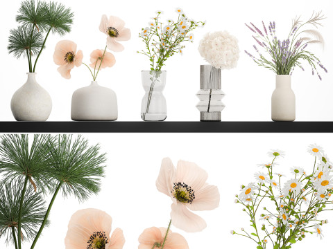 Collection of small bouquets of white wild flowers 474 Model 3D