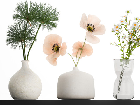 Collection of small bouquets of white wild flowers 474 Model 3D
