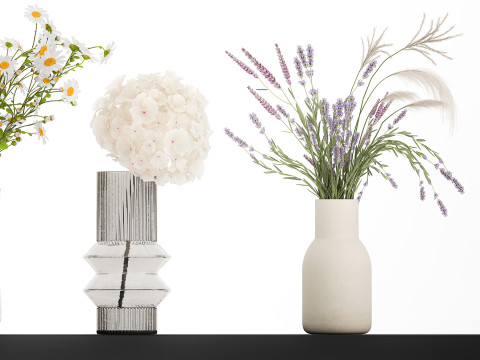 Collection of small bouquets of white wild flowers 474 Model 3D