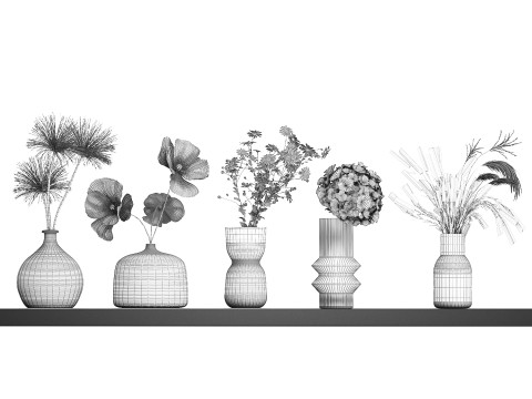 Collection of small bouquets of white wild flowers 474 Model 3D