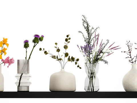 फूलदानों में फूलों के छोटे गुलदस्ते का संग्रह 477 3D मॉडल