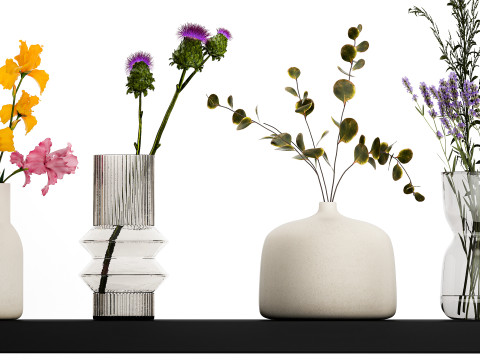 Collection Of Small Bouquets Of Flowers In Vases 477 3D Model