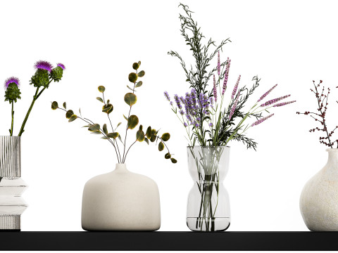 Collection Of Small Bouquets Of Flowers In Vases 477 3D Model