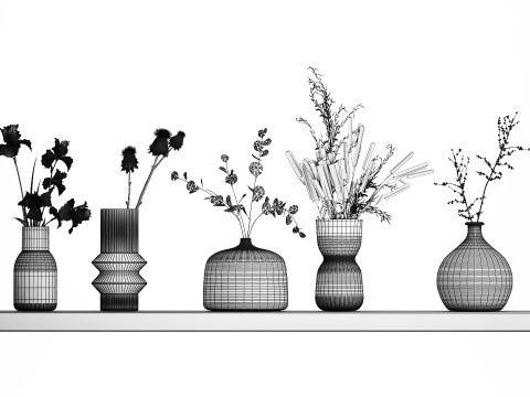 Collection Of Small Bouquets Of Flowers In Vases 477 3D Model