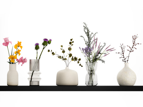 Collection Of Small Bouquets Of Flowers In Vases 477 3D Model