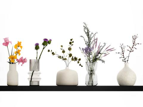 Collection Of Small Bouquets Of Flowers In Vases 477 3D Model