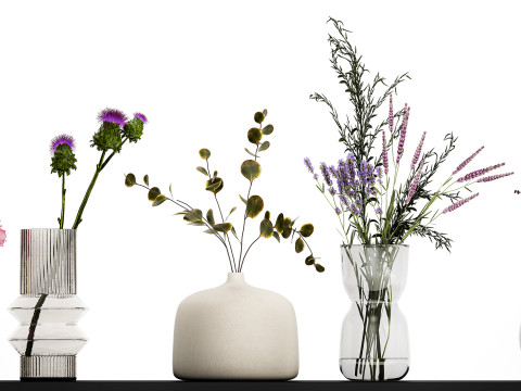 Collection Of Small Bouquets Of Flowers In Vases 477 3D Model