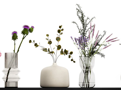 Collection Of Small Bouquets Of Flowers In Vases 477 3D Model