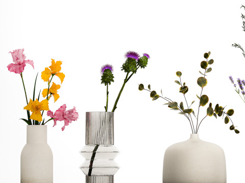 Collection Of Small Bouquets Of Flowers In Vases 477 3D Model