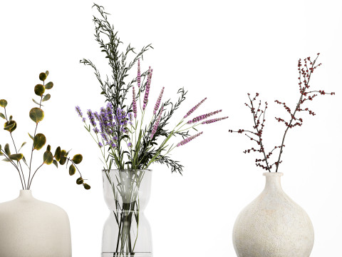 Collection Of Small Bouquets Of Flowers In Vases 477 3D Model