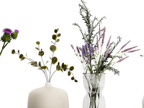 Collection Of Small Bouquets Of Flowers In Vases 477 3D Model