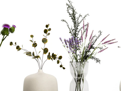 Collection Of Small Bouquets Of Flowers In Vases 477 3D Model