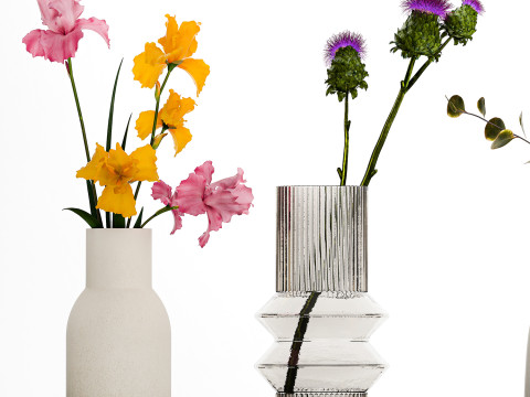 Collection Of Small Bouquets Of Flowers In Vases 477 3D Model