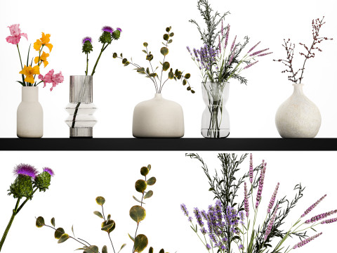 Collection Of Small Bouquets Of Flowers In Vases 477 3D Model