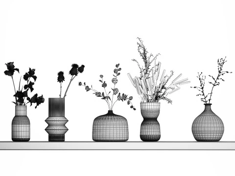 Collection Of Small Bouquets Of Flowers In Vases 477 3D Model