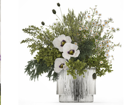 Bouquet Of Branches Green Leaves Poppy Flowers 478 3D Model