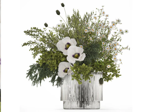 枝の花束、緑の葉、ケシの花 478 3Dモデル