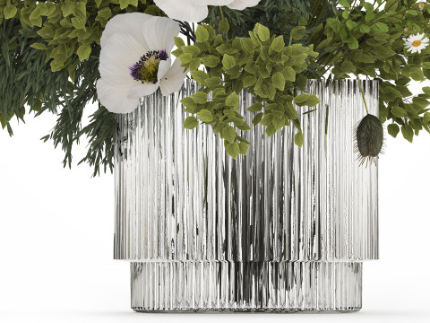Bouquet Of Branches Green Leaves Poppy Flowers 478 Model 3D