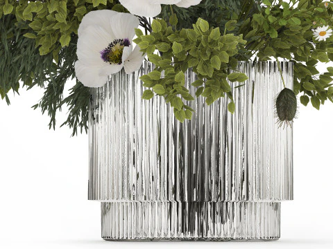 Buqu&ecirc; De Ramos Folhas Verdes Flores De Papoula 478 Modelo 3D