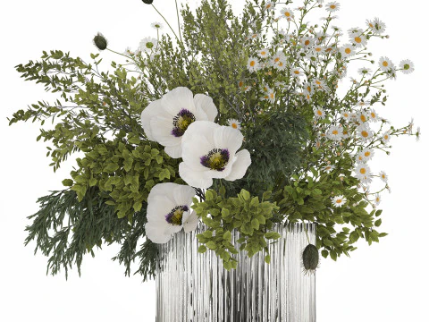 Buqu&ecirc; De Ramos Folhas Verdes Flores De Papoula 478 Modelo 3D