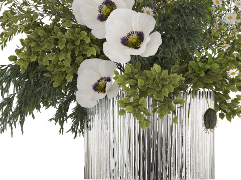 Bouquet Of Branches Green Leaves Poppy Flowers 478 Model 3D