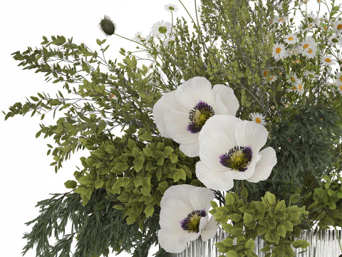 Buqu&ecirc; De Ramos Folhas Verdes Flores De Papoula 478 Modelo 3D