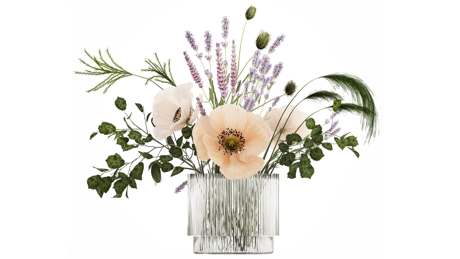Lindo buqu&ecirc; de flores silvestres Lavanda papoula 480 Modelo 3D .c4d .max .obj .3ds .fbx .stl .blend 