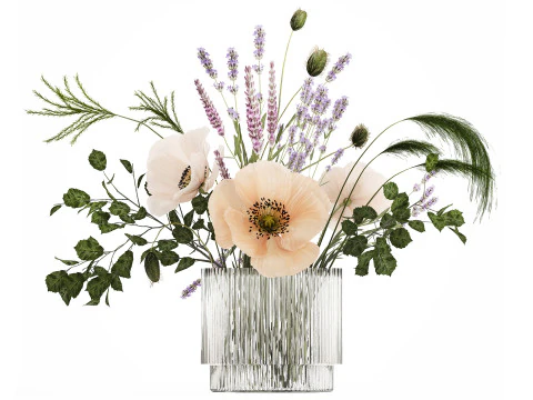 Beautiful bouquet of wild flowers Lavender poppy 480 3D Model