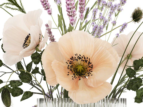 Lindo buqu&ecirc; de flores silvestres Lavanda papoula 480 Modelo 3D