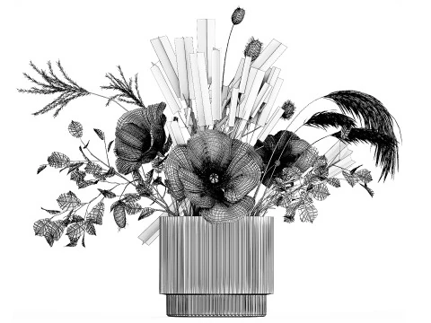 Lindo buqu&ecirc; de flores silvestres Lavanda papoula 480 Modelo 3D