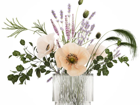 Lindo buqu&ecirc; de flores silvestres Lavanda papoula 480 Modelo 3D